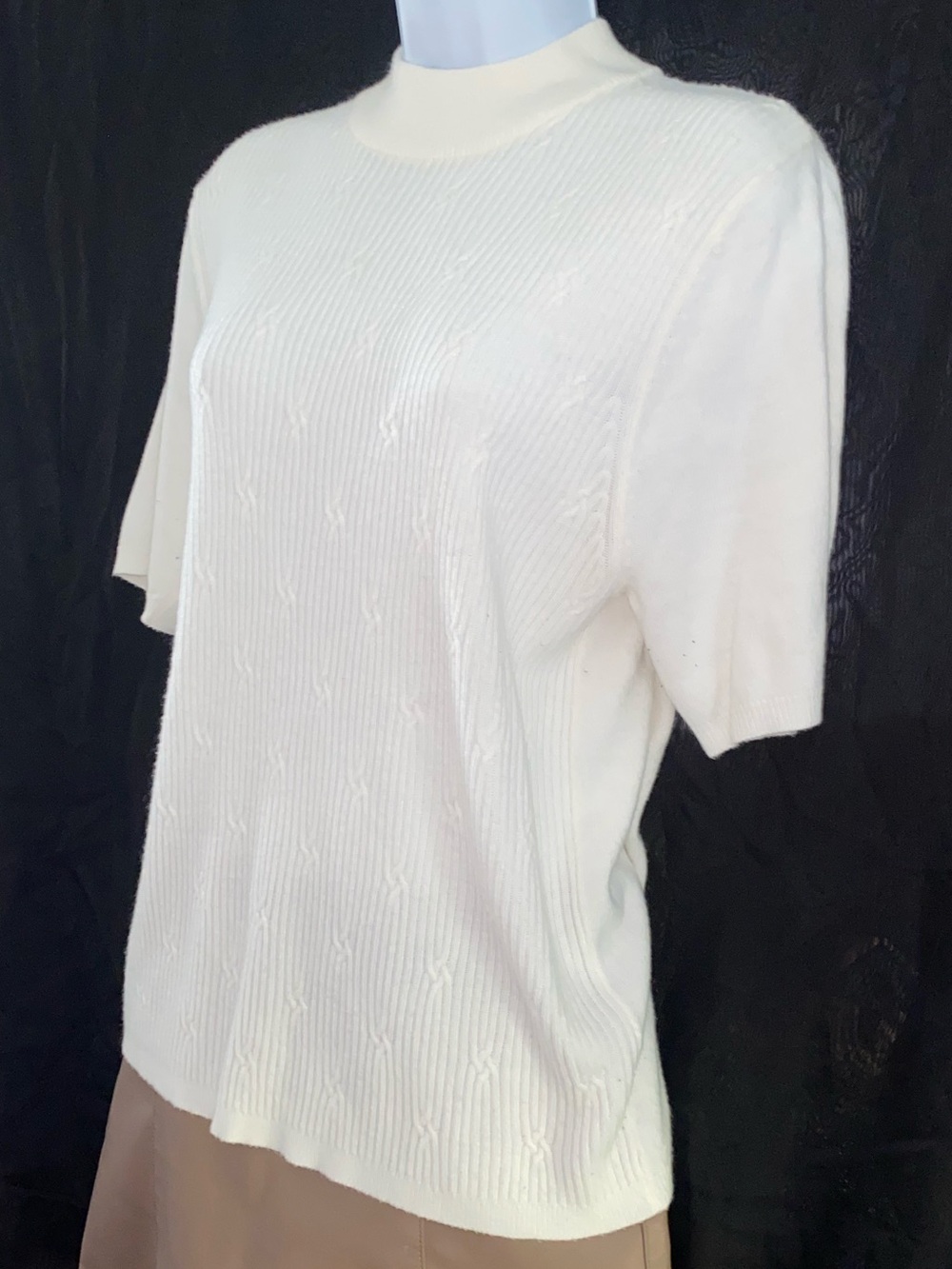Vintage BonWorth Cream Acrylic Cashmere Knit Top with Mock Neck - Picture 3 of 10